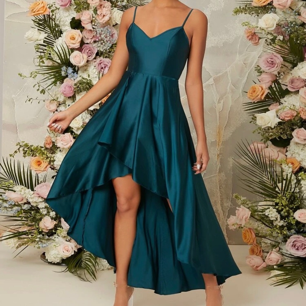 Dark Green Satin Cami Bridesmaid Dress